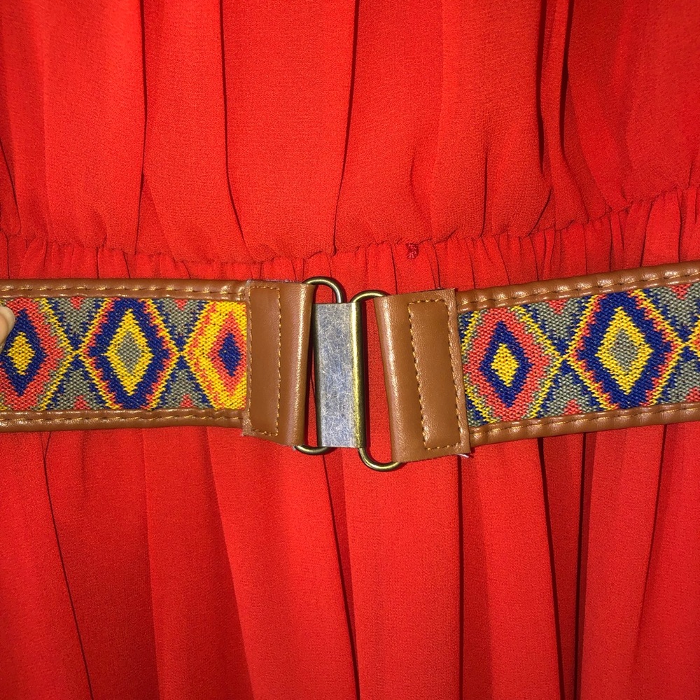 Business / Casual Red Flow Dress w/ Belt - Picture 2 of 7